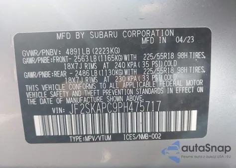 2023 Subaru Forester Limited из США, поврежденный, VIN JF2SKAPC9PH475717